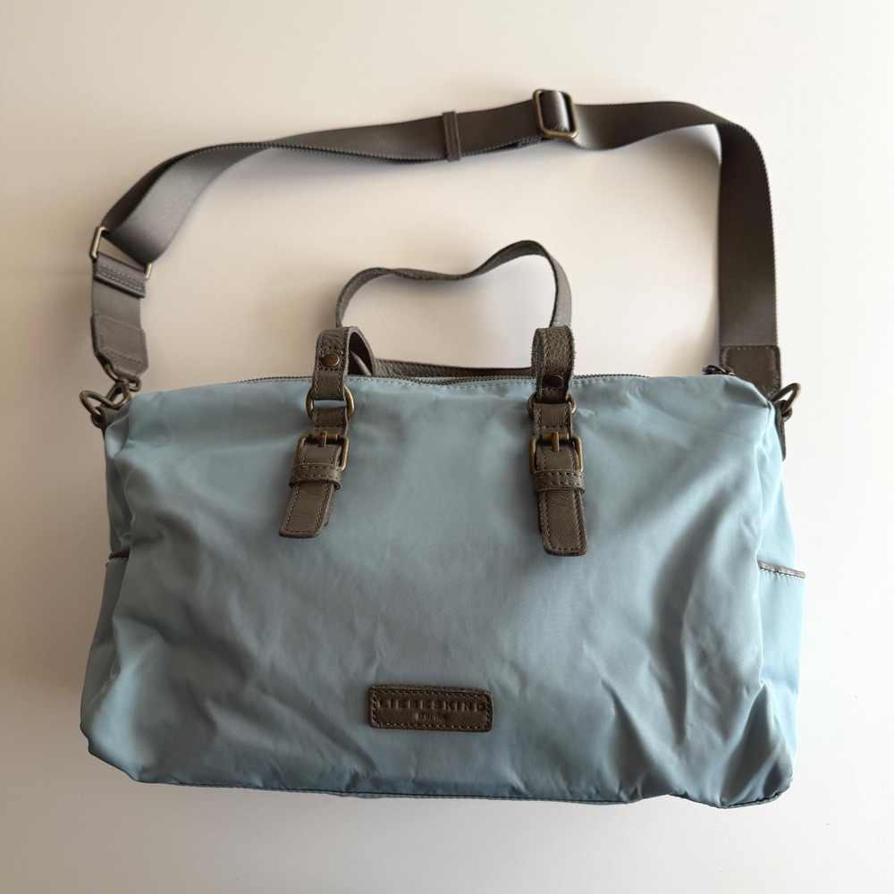 Liebeskin Berlin Nylon and Leather Sachel Hobo Powder Blue Taupe Bag Purse
